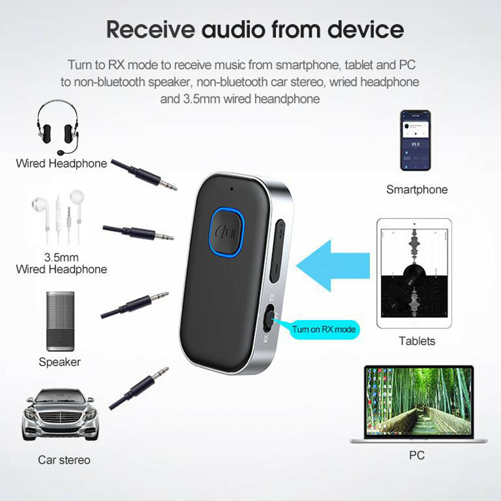 5.0 Bluetooth Receiver Noise Cancelling Dual Link for Home Stereo Headphones