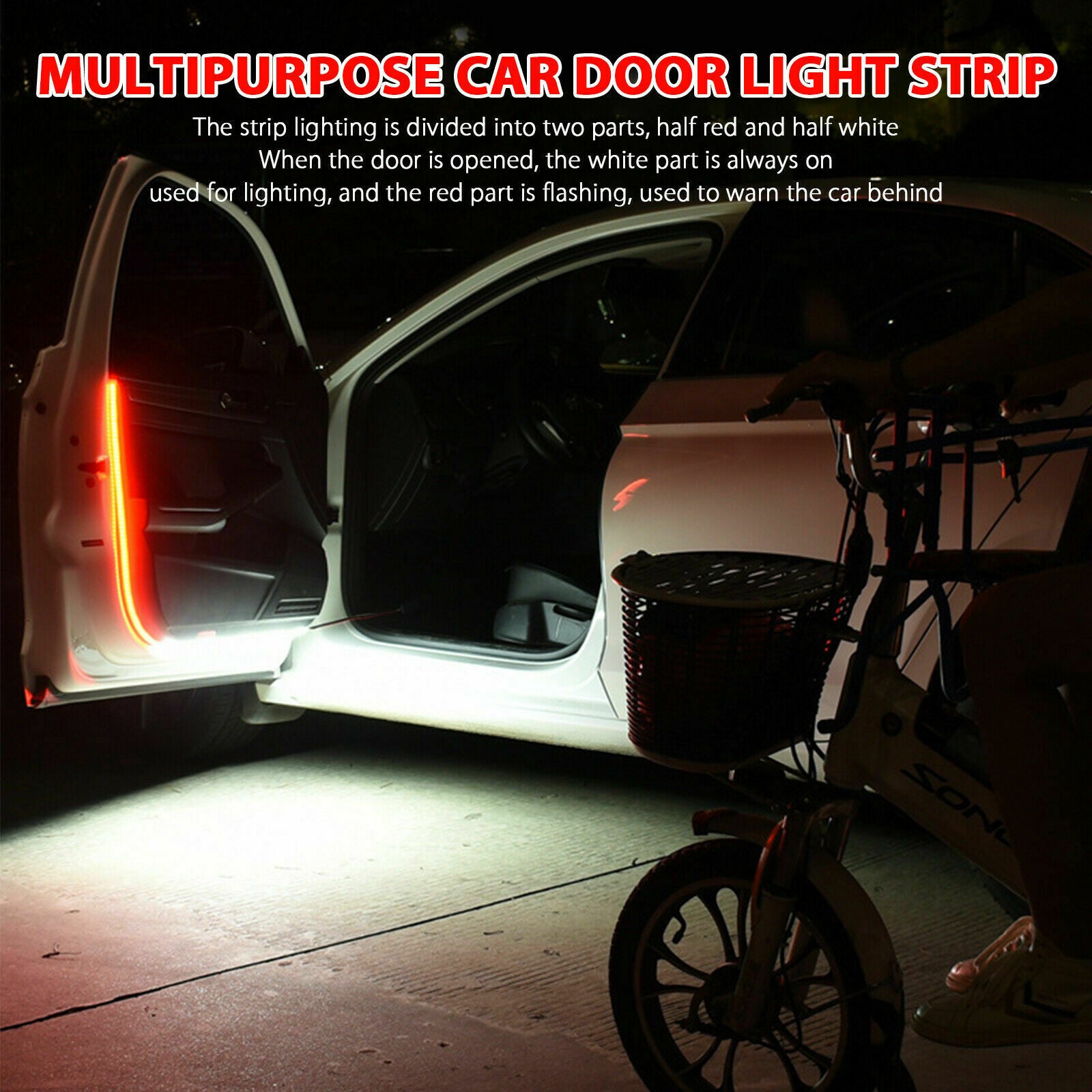 2pcs Car Door Open Warning Lamp Flashing LED Lights Strip Anti-collision Safety