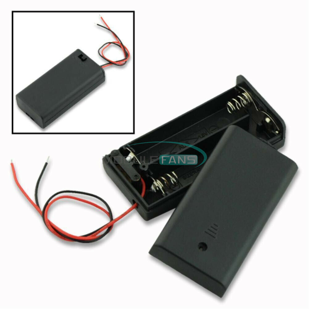 2PCS 2A Battery Holder Box Case with ON/OFF Switch and Cover for 2AA Battery