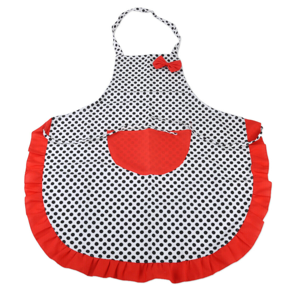 Bowknot Dot Bib Cooking Dress Apron Pocket Home Kitchen Restaurant Housewife An