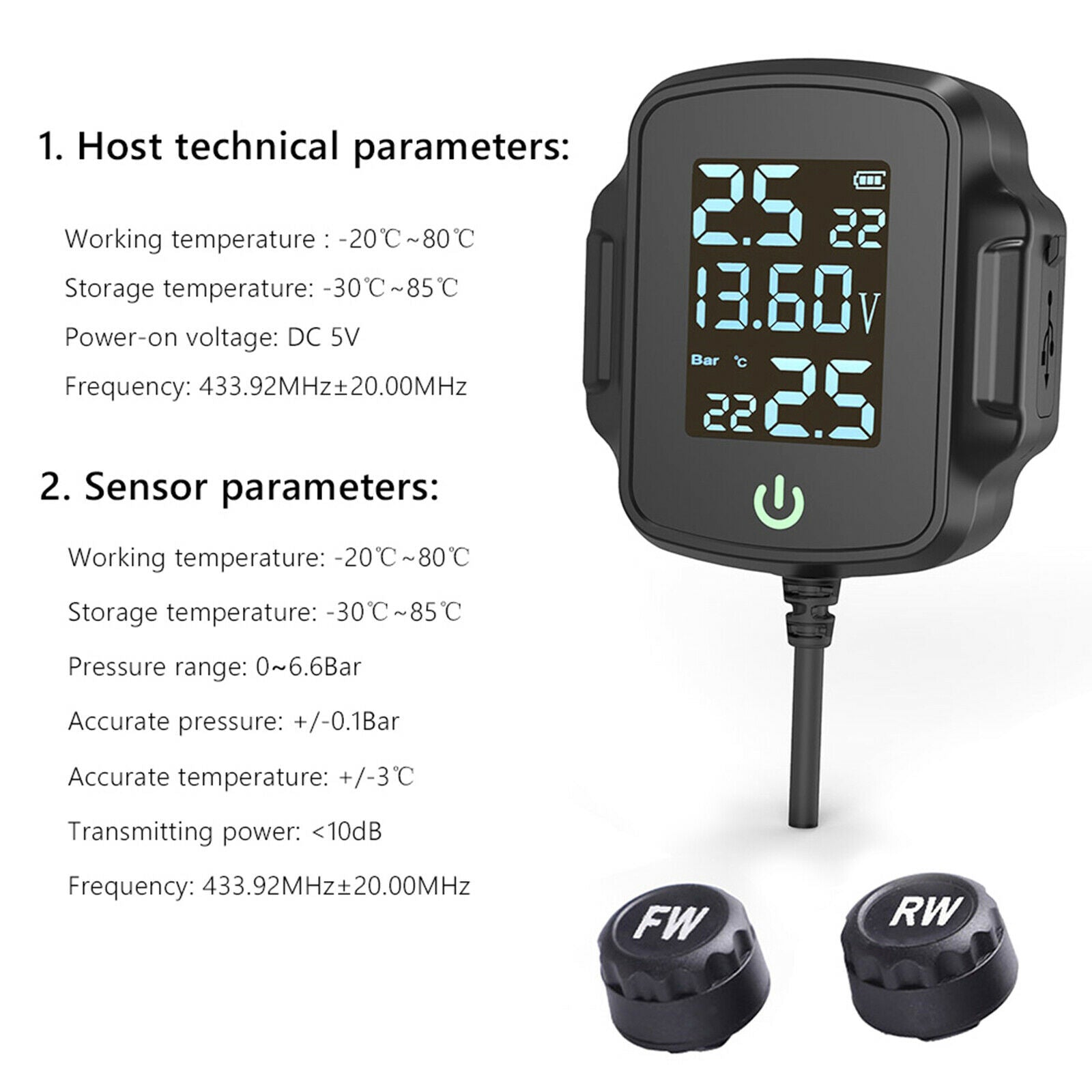 Motorcycle TPMS Tire Pressure Monitoring System Warning Wireless USB Charger