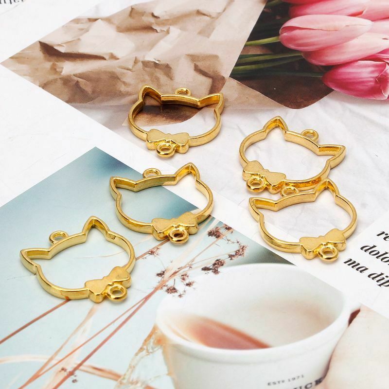 5Pcs Cute Bowtie Cat Blank  Frame ResinPendant Open Bezel Setting Jewelry Making