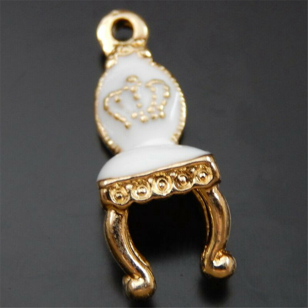 8 PCS Golden White Chair Enamel Charm Bracelet Alloy Pendant Jewelry DIY 10*23mm