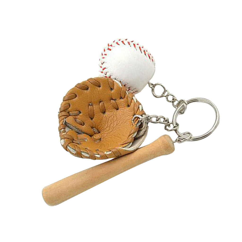 Mini Baseball Ball+Bat+Glove Set Pendant Keyring Key Chain Gift - Brown