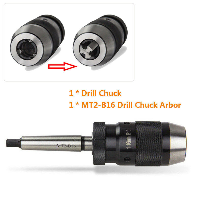 Steel Self Tighten Keyless Lathe Drill Chuck MT2-B16 Arbor Live 16mm MK2 Durable