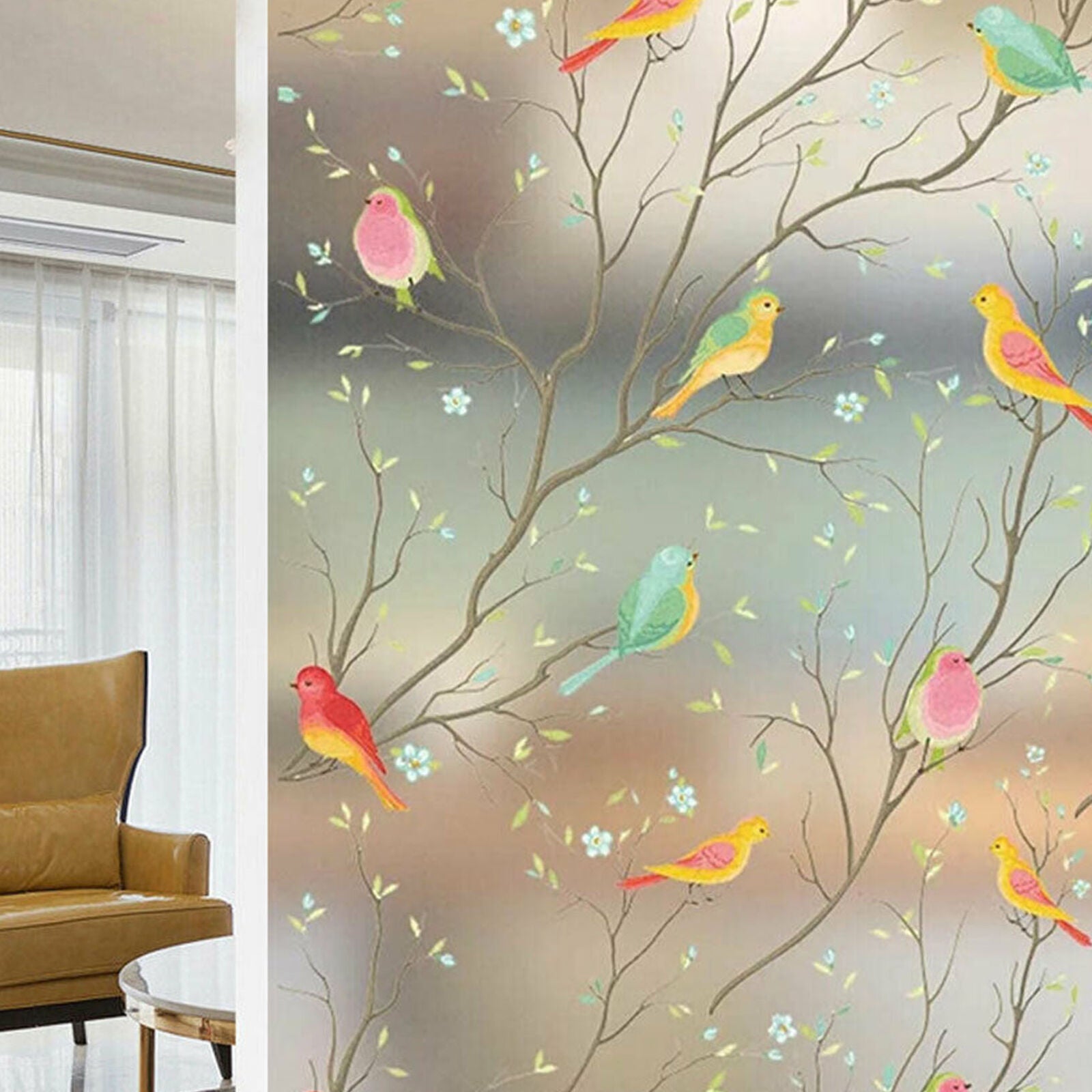 Non-Adhesive Frosted Bird Decorative Glass Film Static Cling Window Stickers