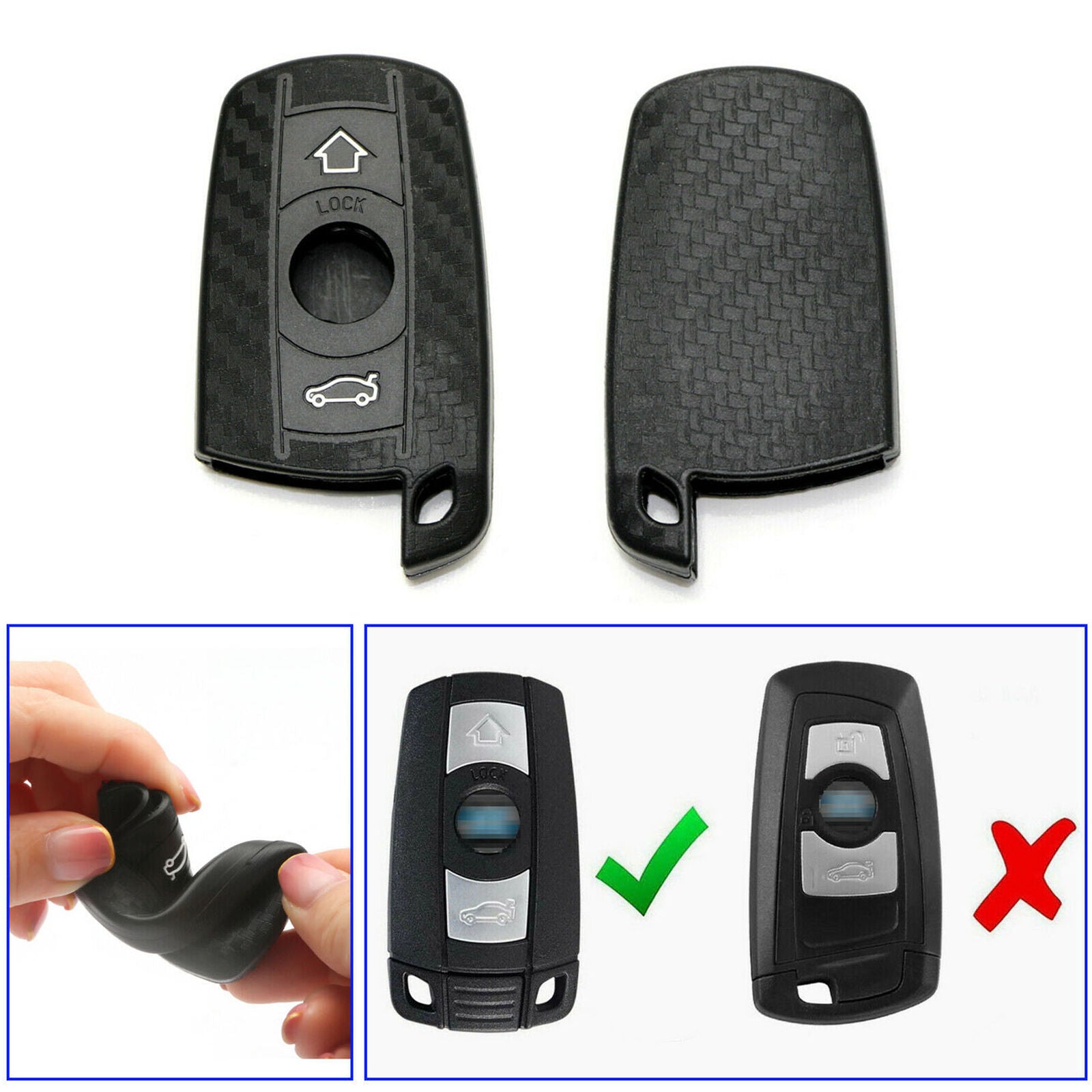 Carbon Fiber Pattern Soft Silicone Key Fob Cover For BMW First Gen Keyless Fob
