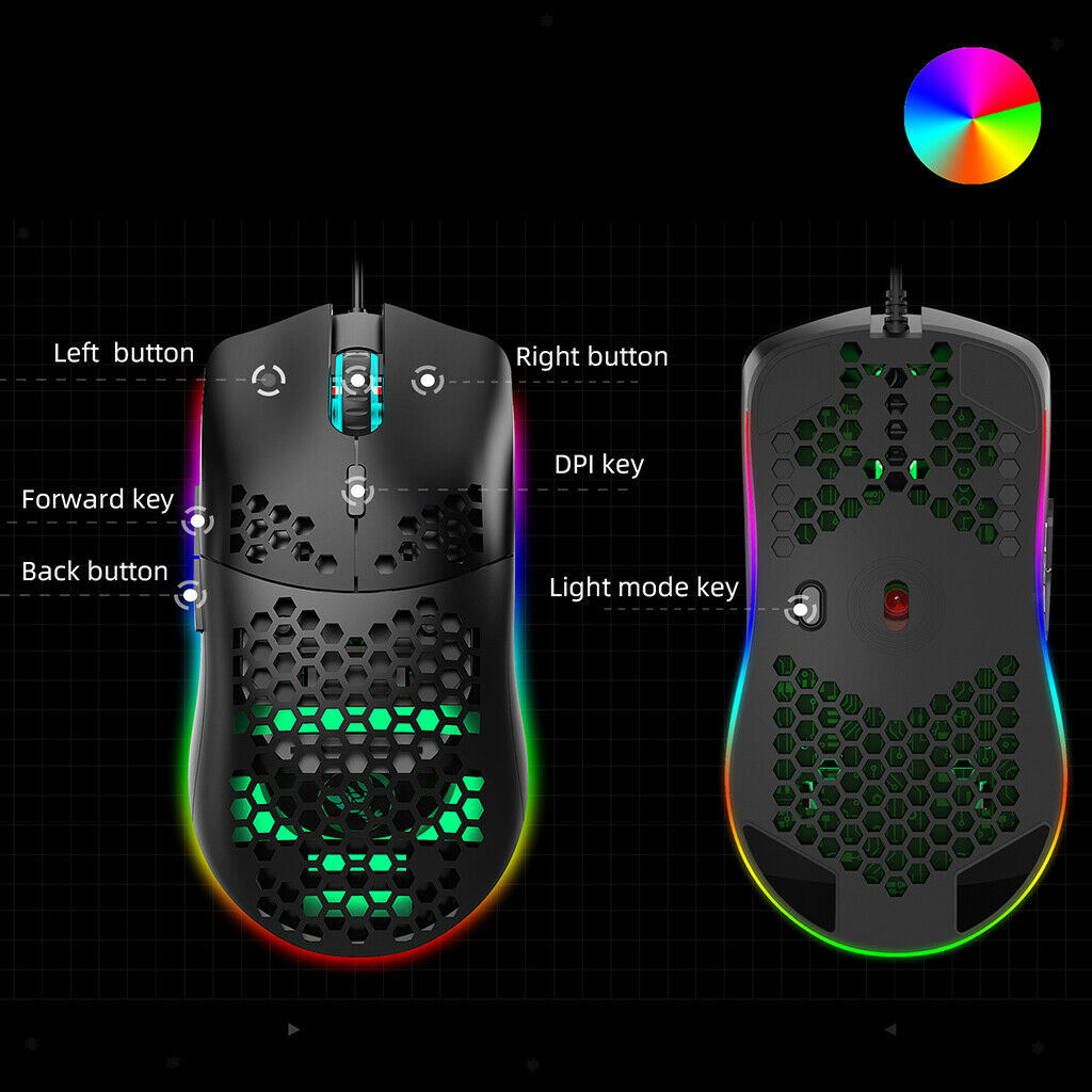 USB Wired RGB 6400 DPI Programmable Gaming Mouse for Laptop