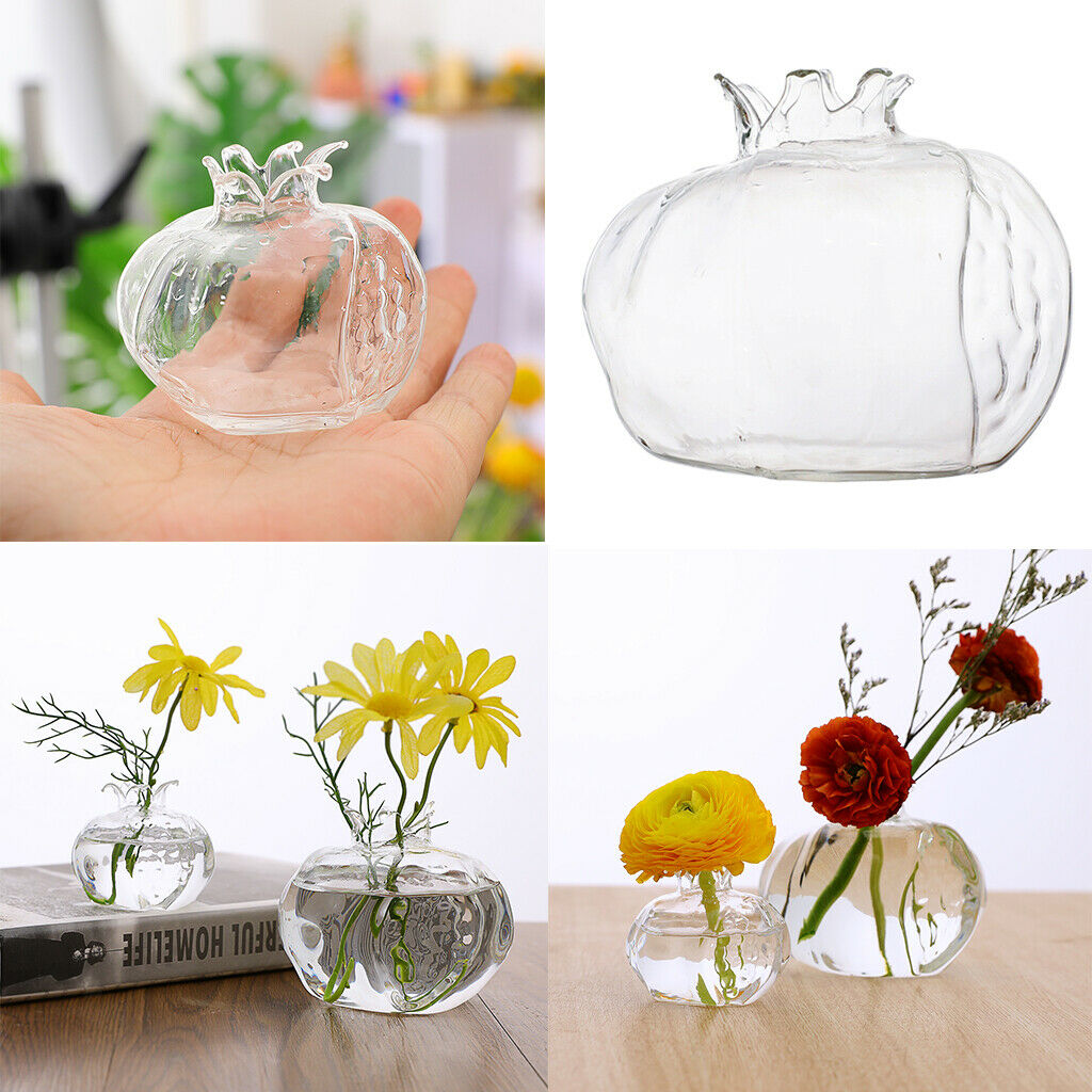 Set of 4 Clear Pomegranate Small Flower Vase Glass Bottles Wedding Decor