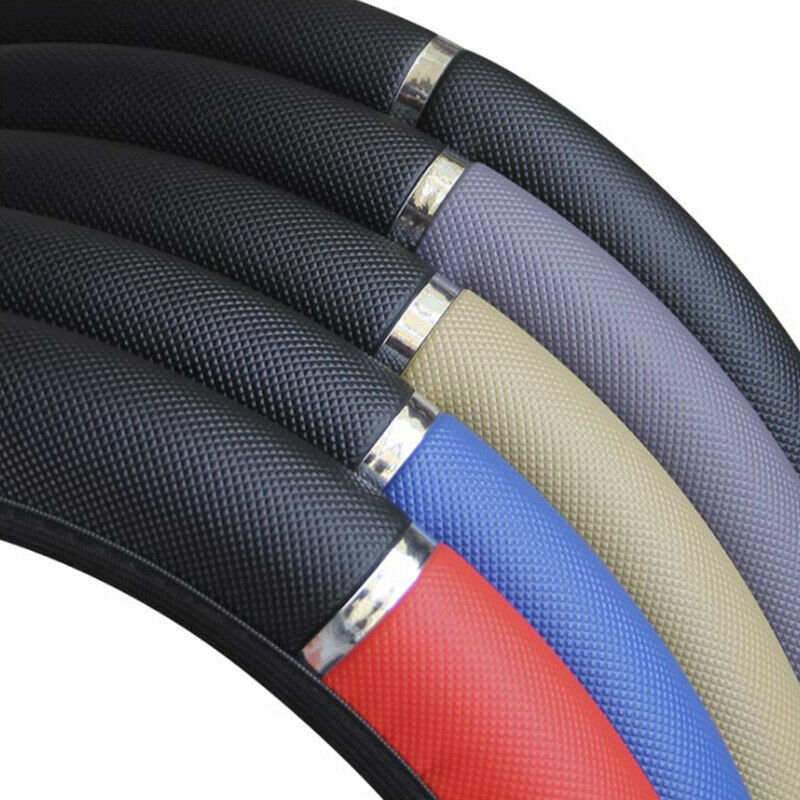 Universal 15" 38cm Leather Black Red Auto Car Steering Wheel Cover Non-sl.l8