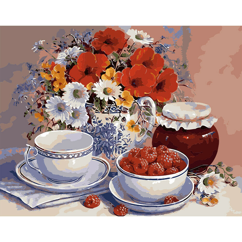 Vase Flower DIY Painting By Numbers Kit Canvas Oil Wall Art Home Decor Gift @