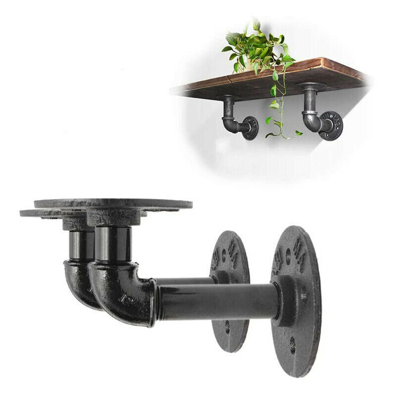 2x Retro Heavy Duty Water Pipe Wall Rack Shelf Table Bracket Plate Support Stand