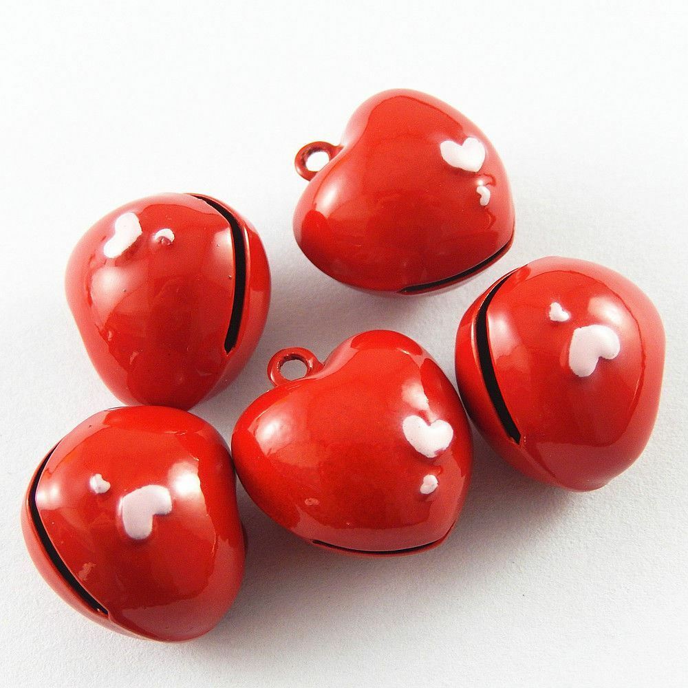 10 pcs Brass Made Red Love Heart Jingle Bell Pendant Jewelry Craft Findings