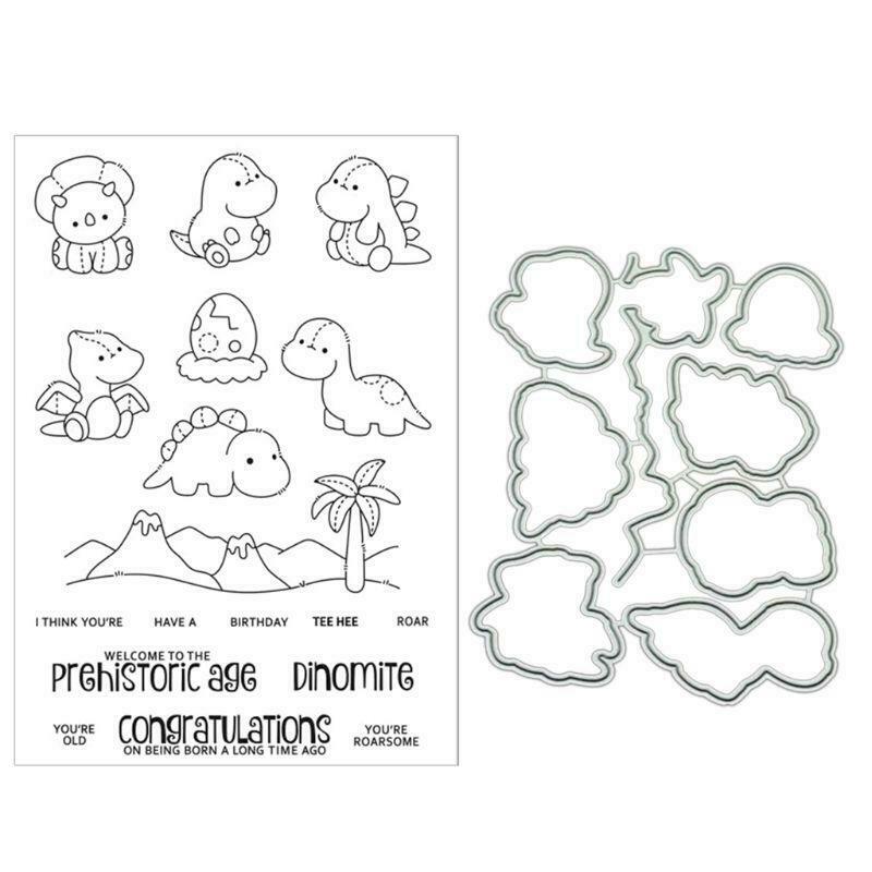 Cute Dinosaur Cutting Dies Clear Stamp for DIY Scrapbooking Paper Card Embossing