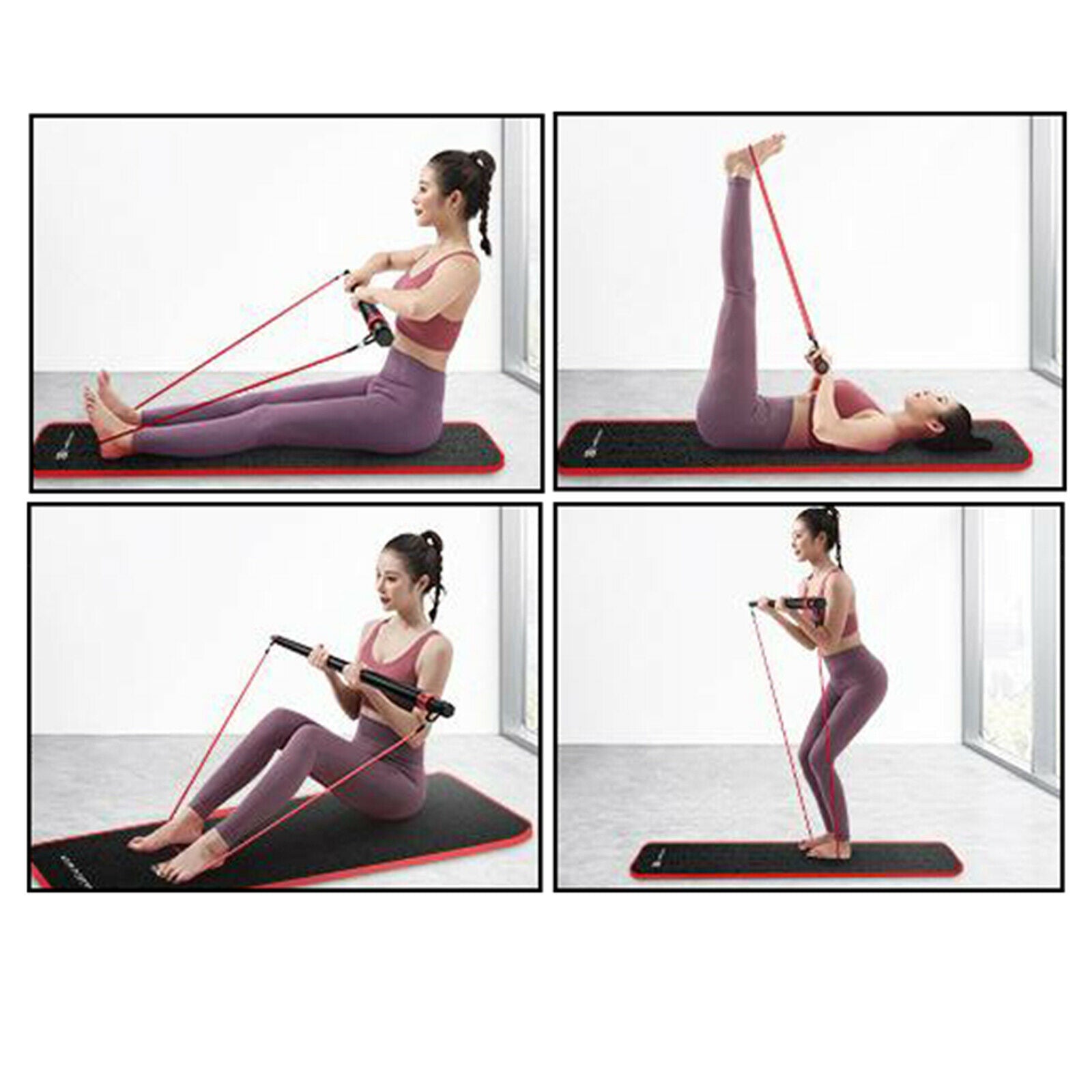 Deluxe Pilates Bar Home Resistance Bands Workout Abs Chest Muscle Equipment