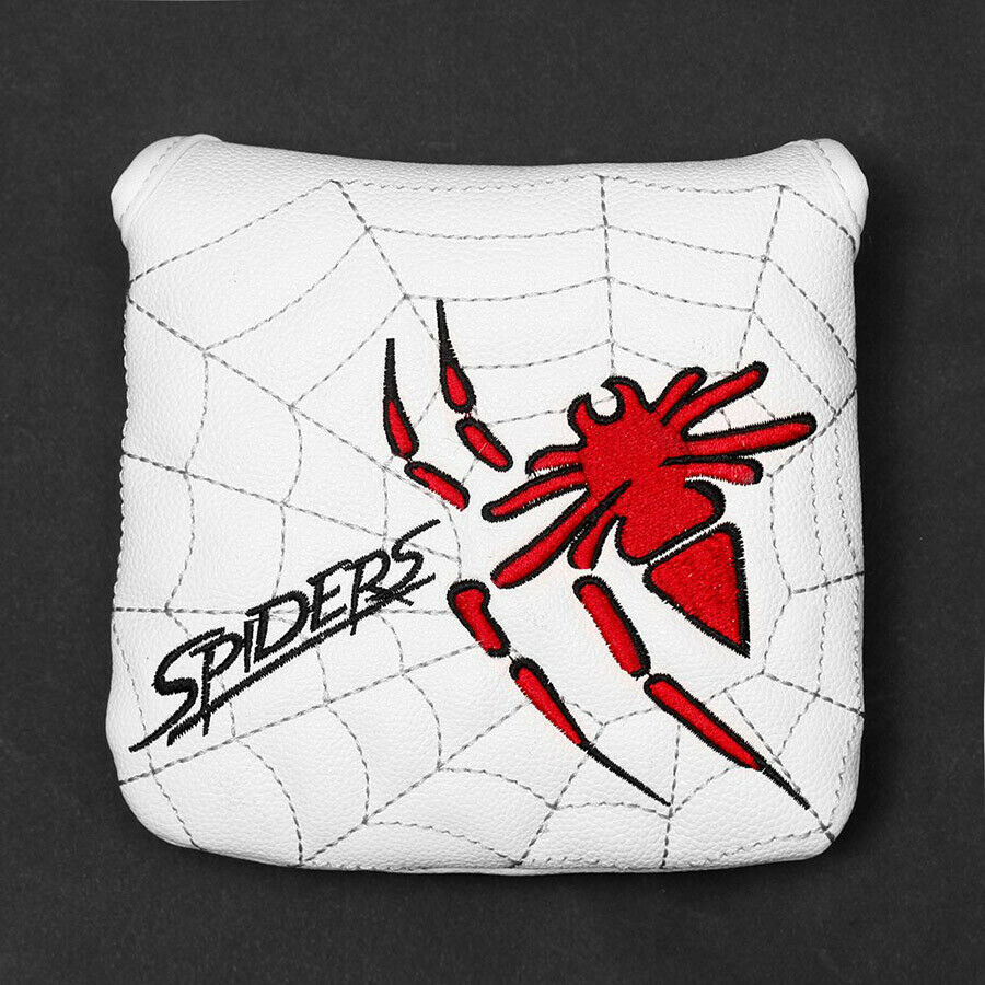 White Square Mallet Putter Head Cover Magnetic Spider Embroidery For Golf Club