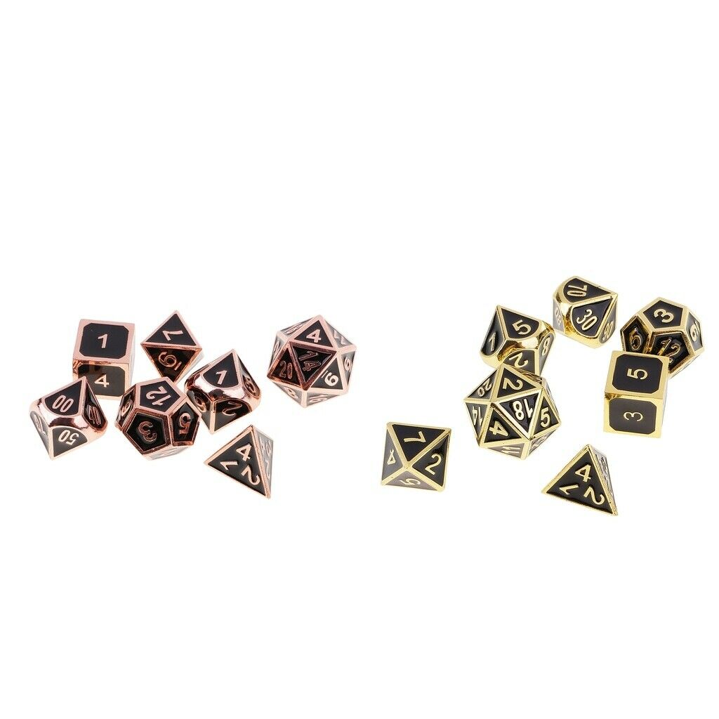 7x Opaque Zinc Alloy Polyhedral Dices for Party Bar Accessory Golden 1.6cm