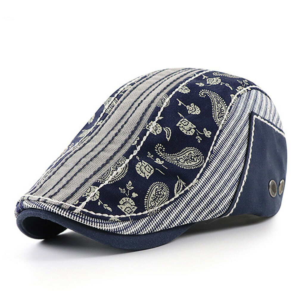 2pcs Men Patchwork Paisley Flat   Summer Baker  Newsboy   Sun Hat