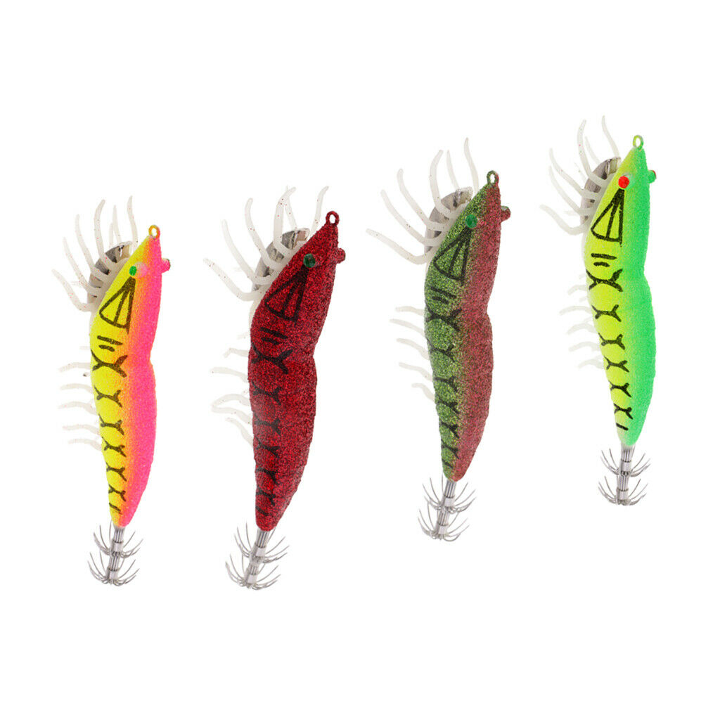 Glow in Dark Squid Jig Hooks Shrimp Fishing Lures with Luminous Soft Leg 01