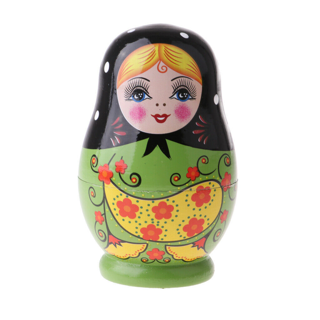 Set of 5 Wooden Russian Nesting for Kids -Green Matryoshka Home Decoration