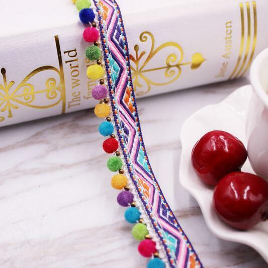 2 Yards Jacquard webbing Beaded hair ball belly dance DIY clothes accessories