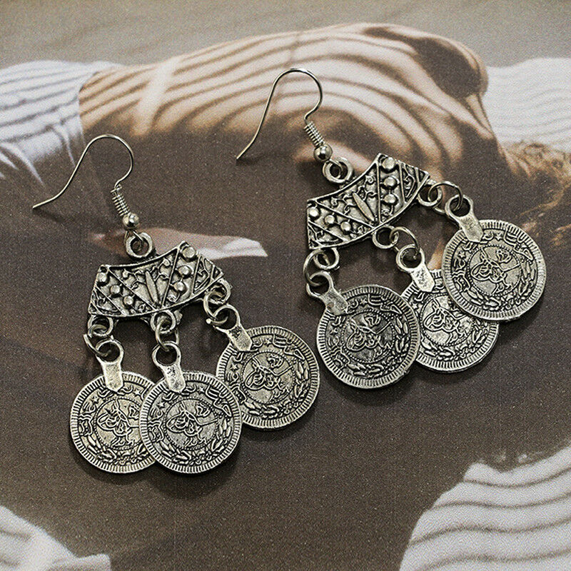 Bohemian Coin Hippie Tibetan Tribal Dangle Hooks Earrings Coin Ear Stud Gi.l8