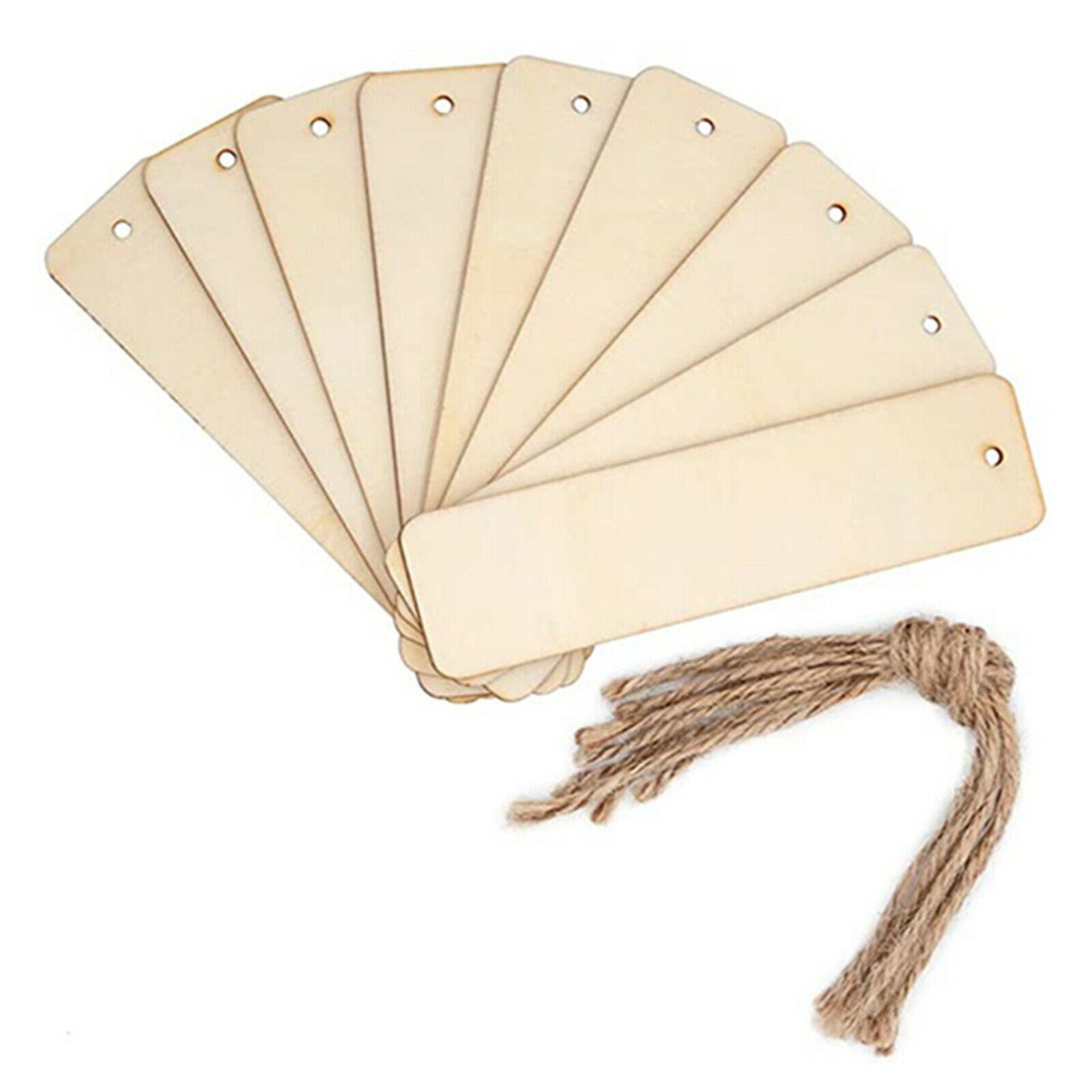 36x Unfinished Rectangle Blank Wood Bookmarks Wooden Crafts Tags with Strings