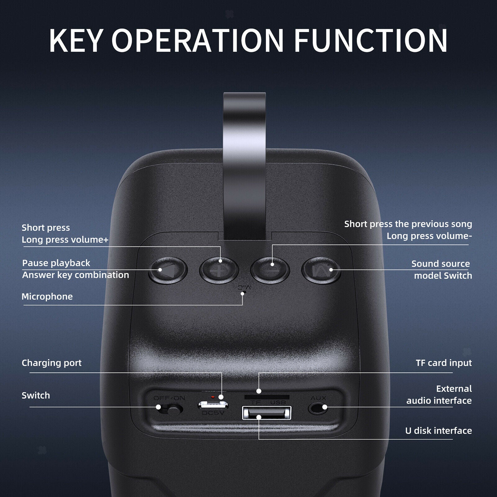 Mini Wireless Amplifier Waterproof with Mic 2000mAh Handsfree AUX USB Bass