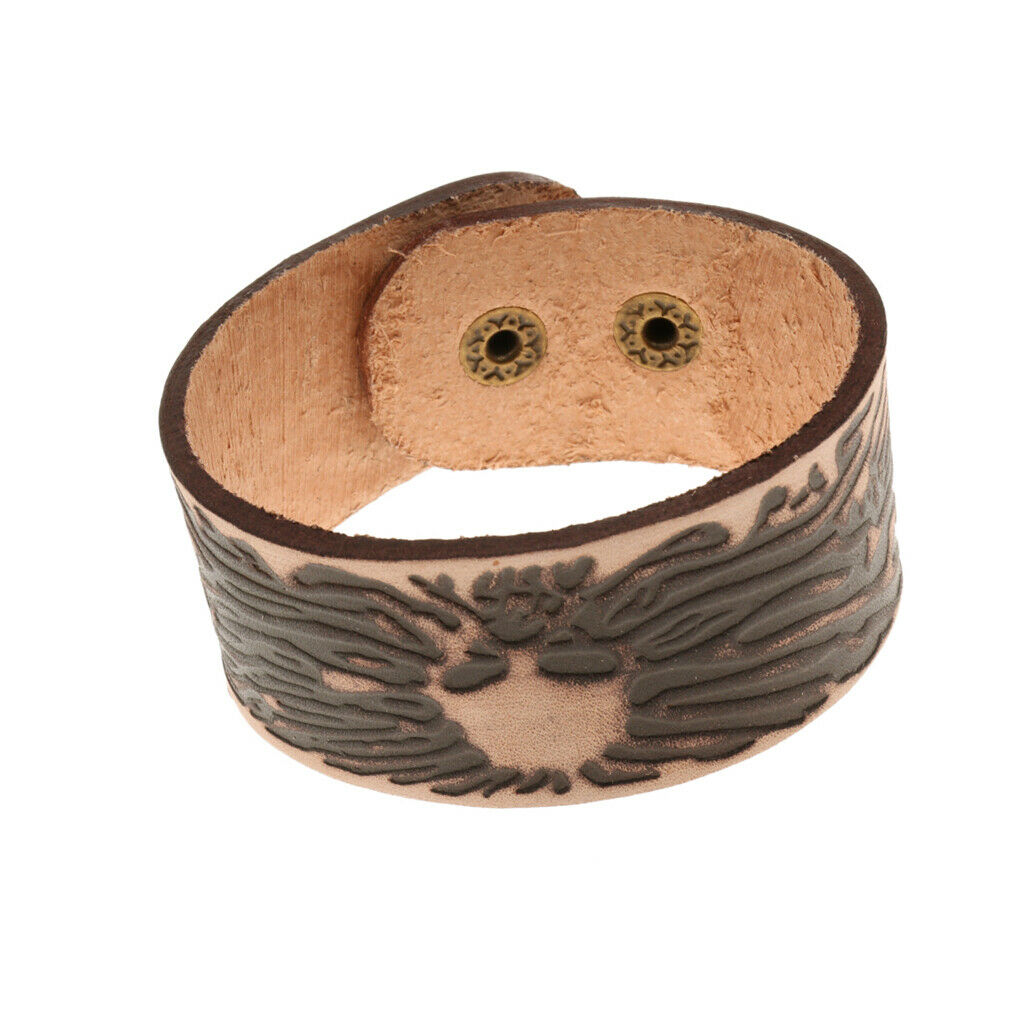 Punk Rock Wide Brown Leather Men's Cuff Bangle Bracelet Adjustable Wristband