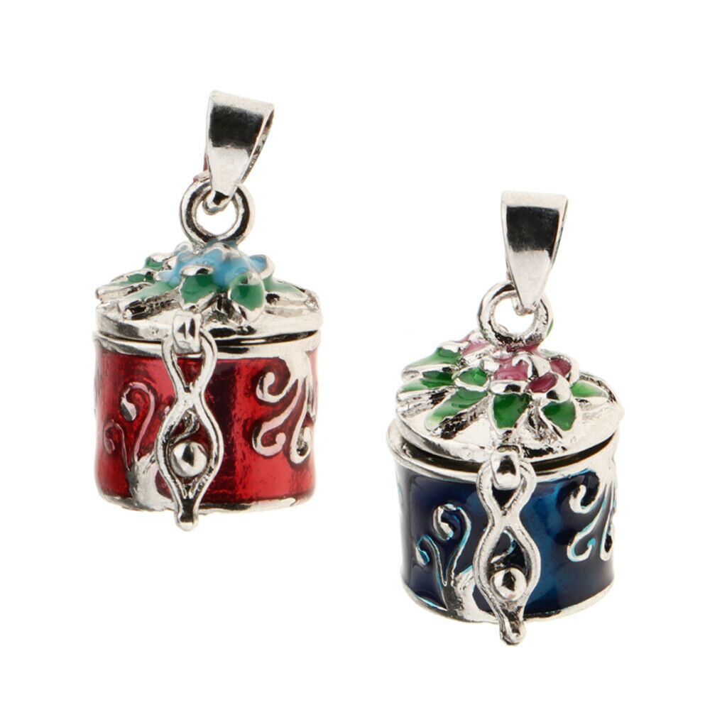 2 Pieces Retro Enamel Flower Cremation Keepsake Urn Pendant Memorial Jewelry