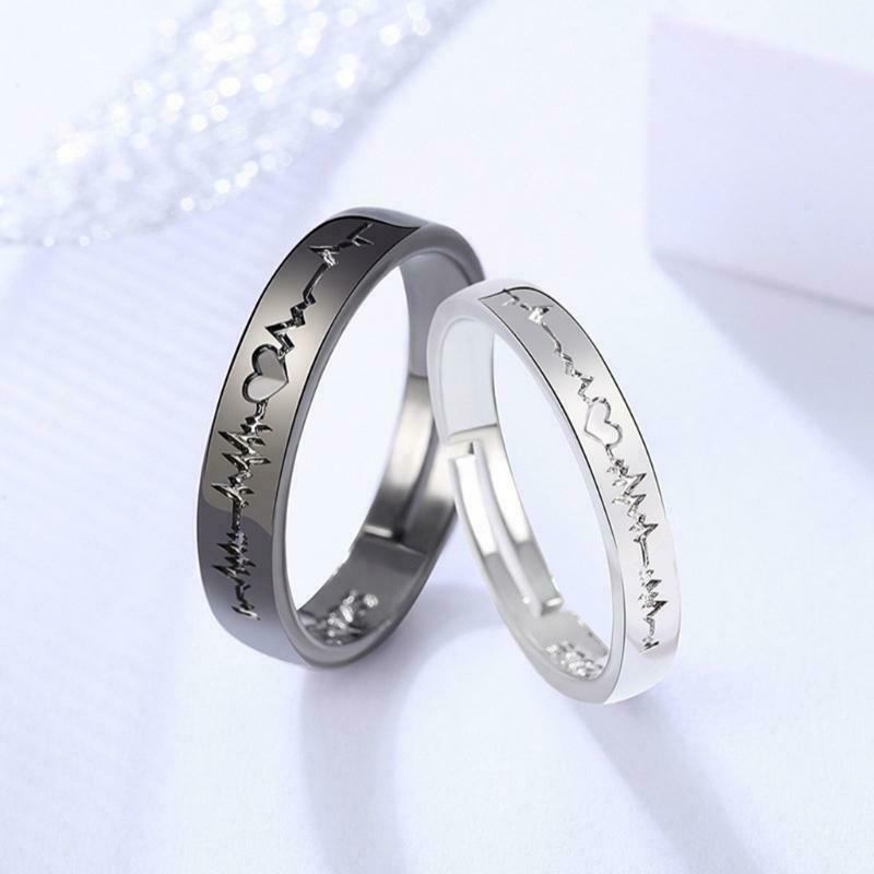 1Pair Fashion Couples Love Ecg Ring Adjustable for Valentine's Day Birthday Gift