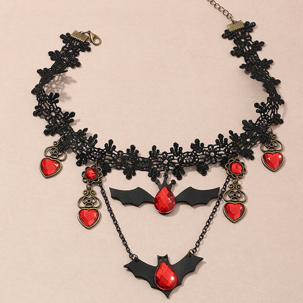 Gothic Jewelry Red Bat Halloween Necklace Lace Choker Necklace Nightmare Laye PT