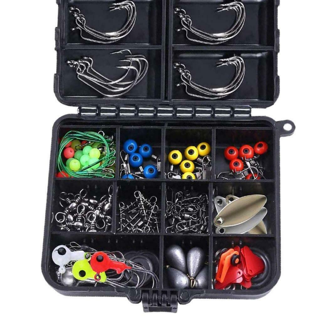 Fishing Accessories Kit set with Tackle Box Pliers Jig Hooks Swivels 187Pcs