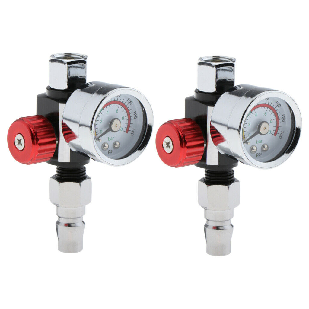 2x Universal Metal Paint Spray Gun Air Regulator 0-12BAR Valve Gauge Red