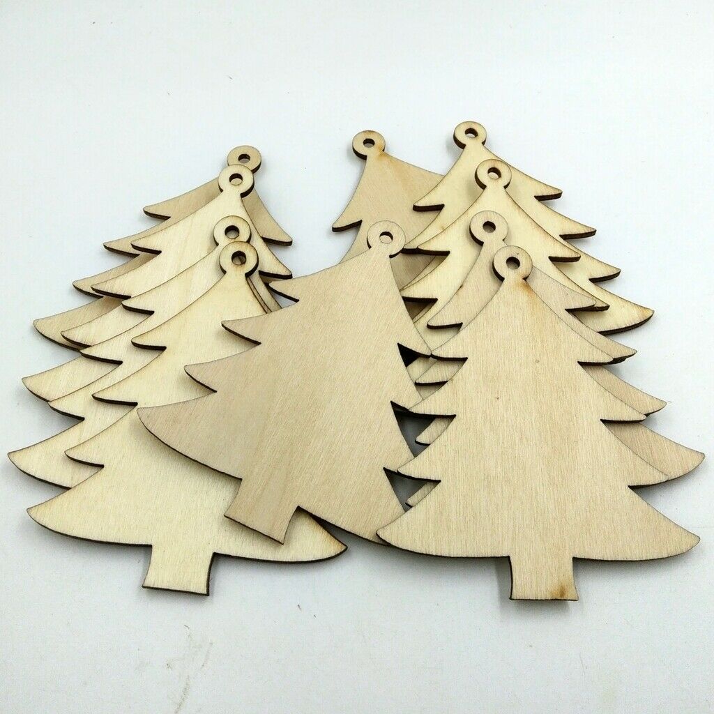 10 Pieces Christmast Tree Wood Tags Embellishments Gifts Tags with String