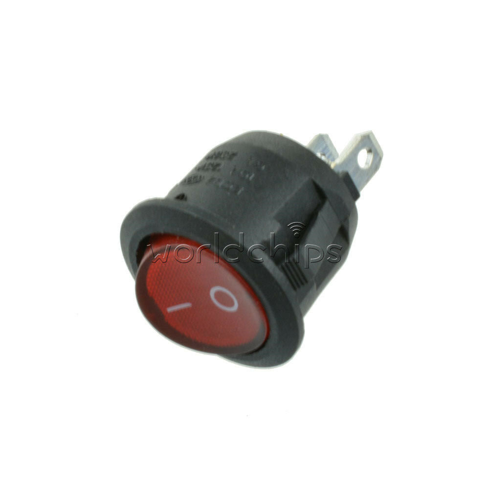 5Pcs Mini Round Red 3 Pin 125/250V SPDT ON-OFF Rocker Switch Snap-in