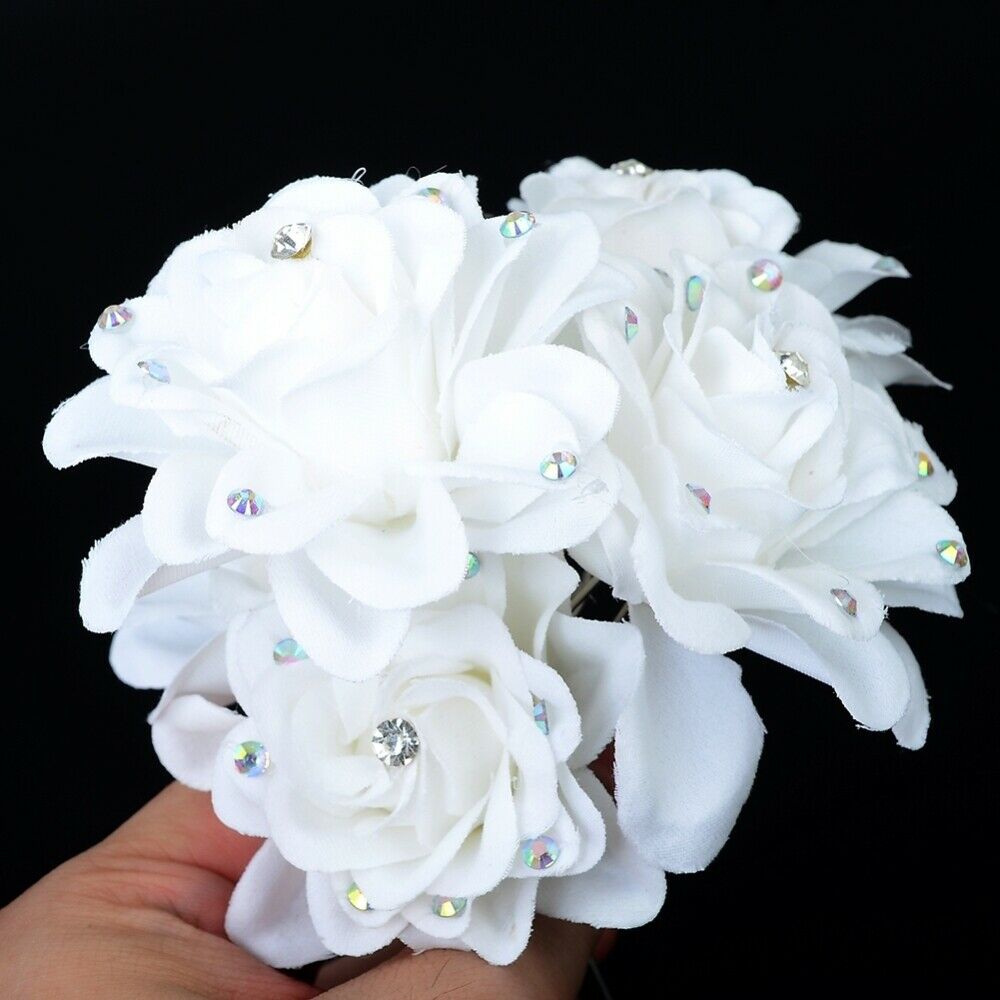 10pcs Womens Hair Clips White Flower Cloth U-shaped Hair Pin Barrette Wedding
