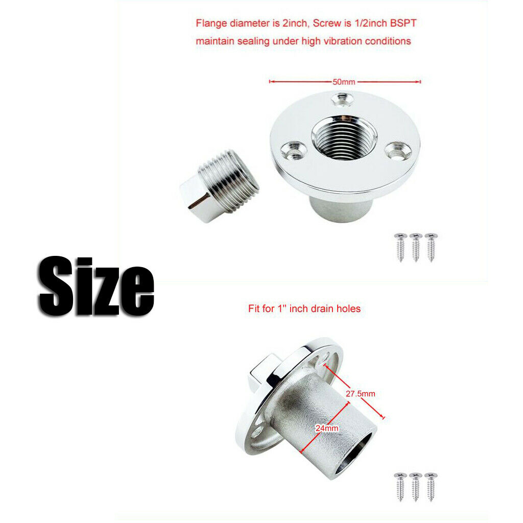 2Pcs Marine Boat Transom Garboard Drain Plug 24mm Stainless Steel Polished