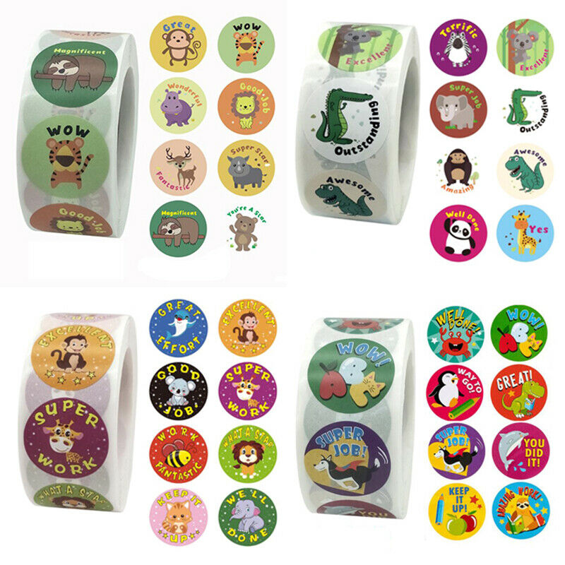 500Pcs/roll Cute Animals Reward Stickers Kids Motivational Students Stick.l8