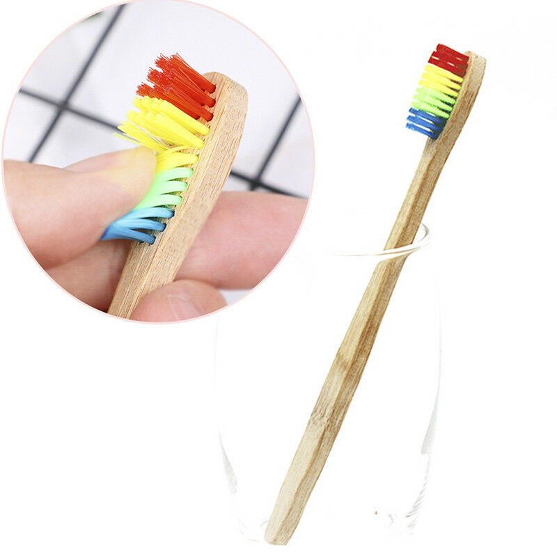 Medium-Bristle Bamboo Toothbrush Rainbow Wood Teeth Brush Fibre WoodenHan.l8