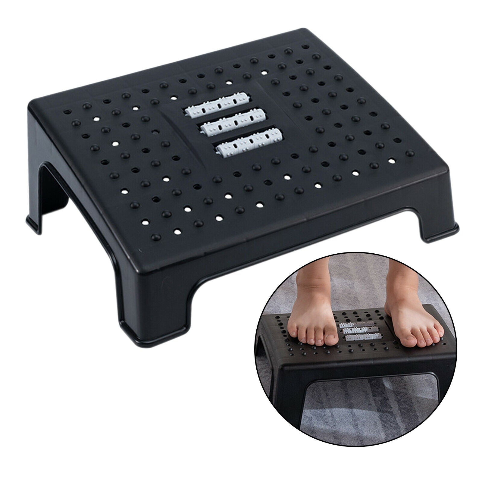 Under Desk Footrest with Massage Texture and Roller Foot Stool for Bathroom