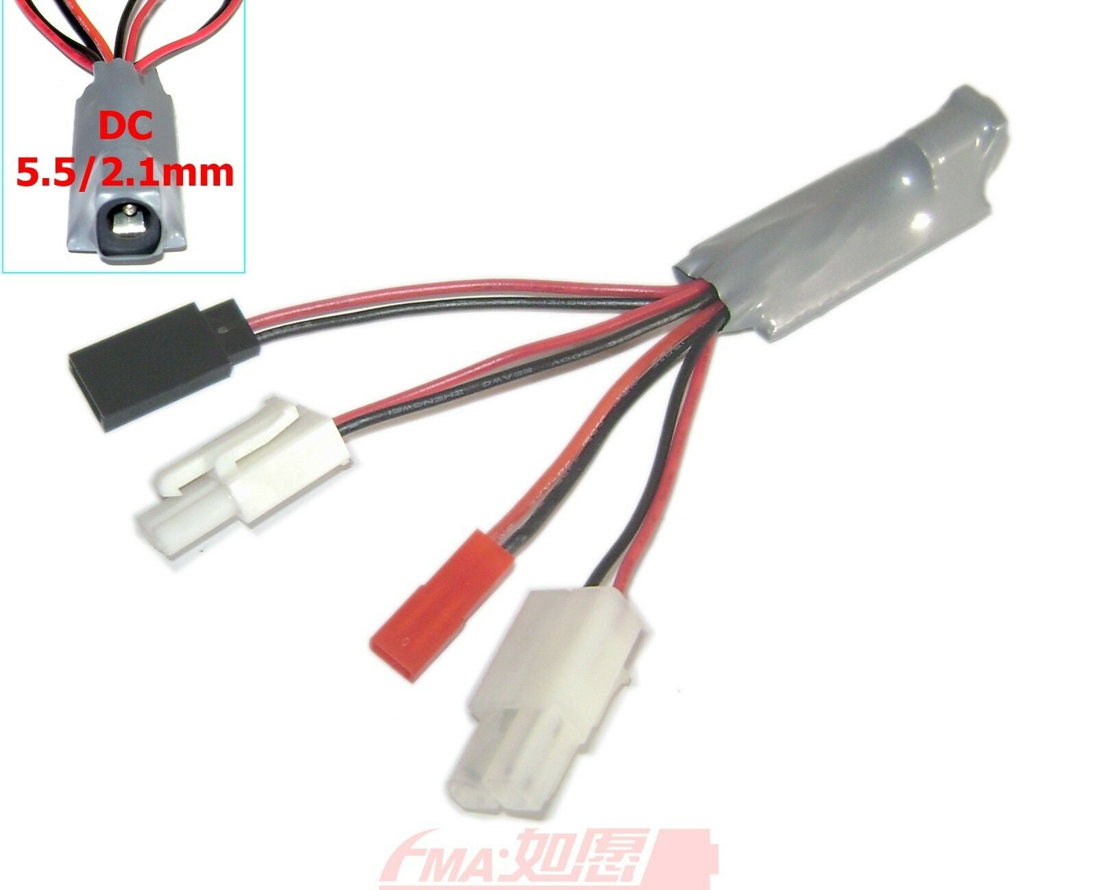 DC5.5/2.1mm to 4pcs Heads Convert Connector KET FUTABA SYP for Battery Charging