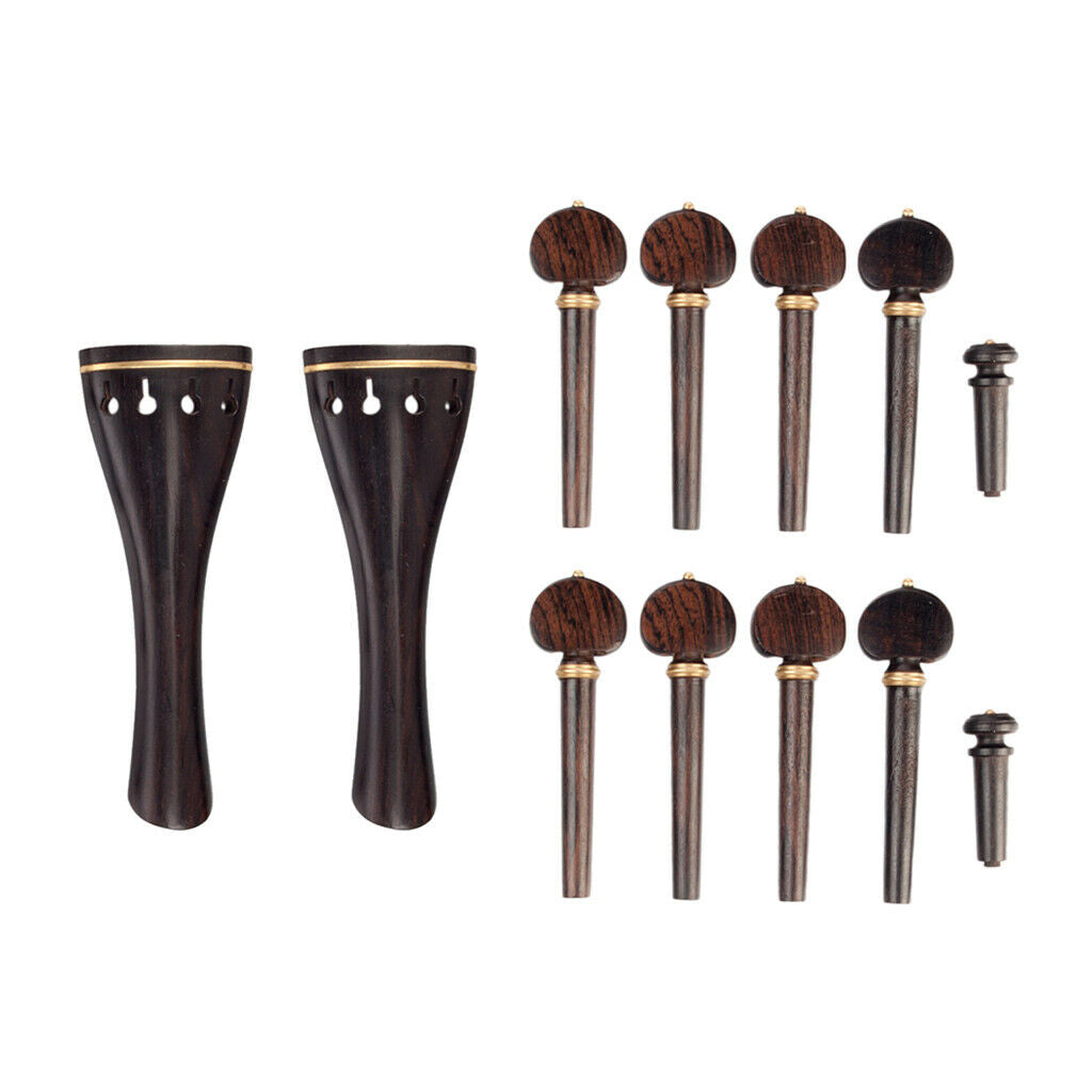 2 Set Ebony Wood Violin Tailpiece Tuner Endpin Parts for 4/4 Size Violin