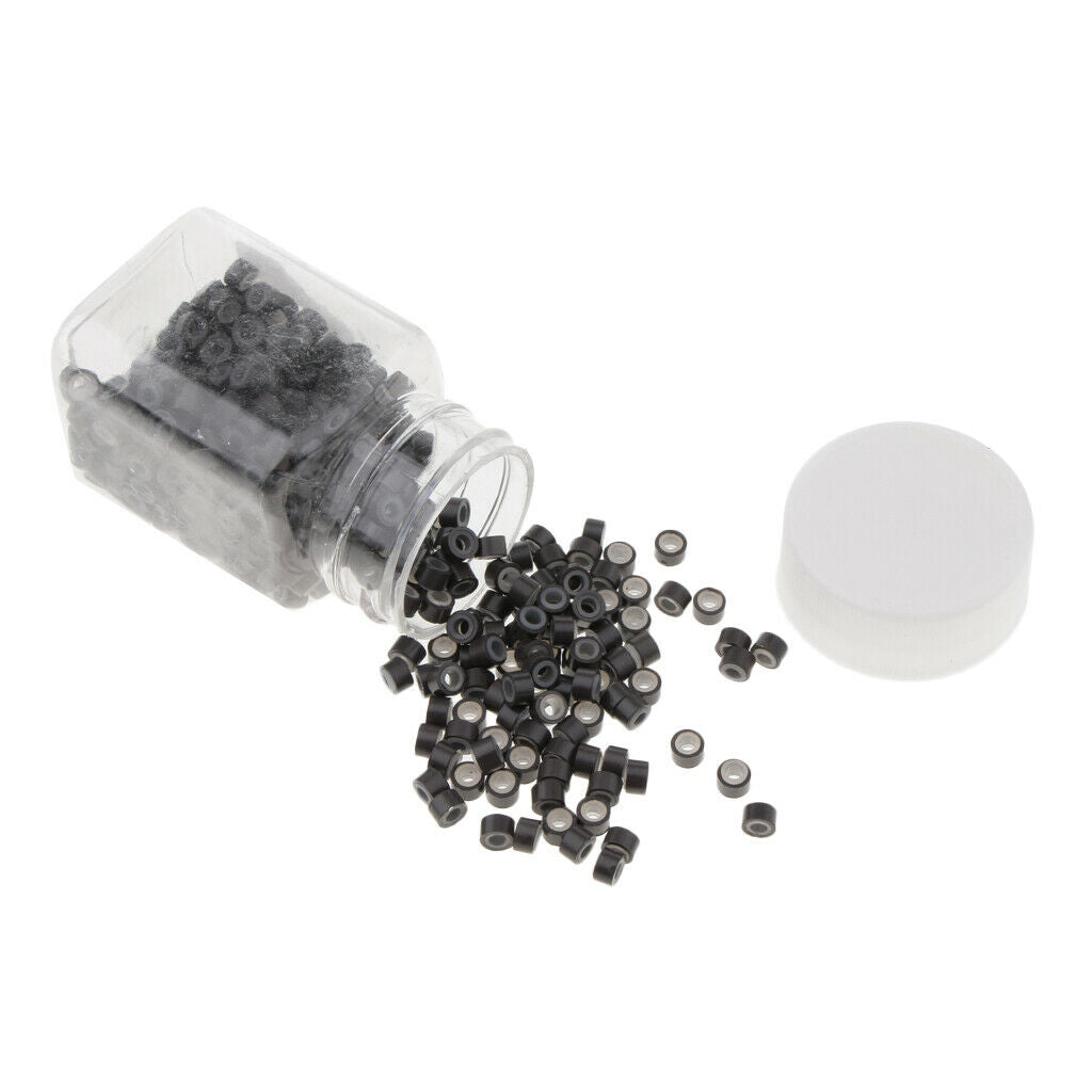 Lot of 1000, Silicone Hair Extension Rings Links Loop Beads Tool 3mm Black