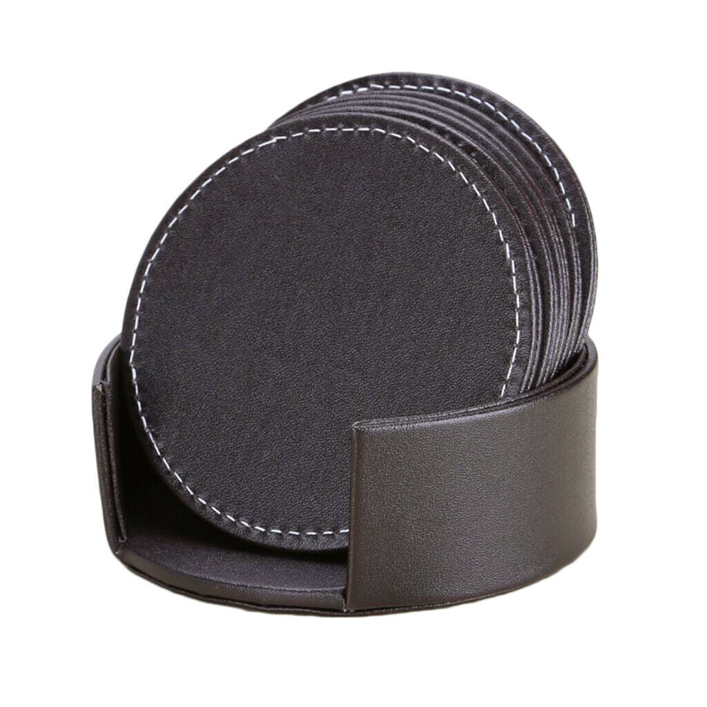 Brown PU Leather Beverage Coasters Set of 6 Glass Mug Trays Mats