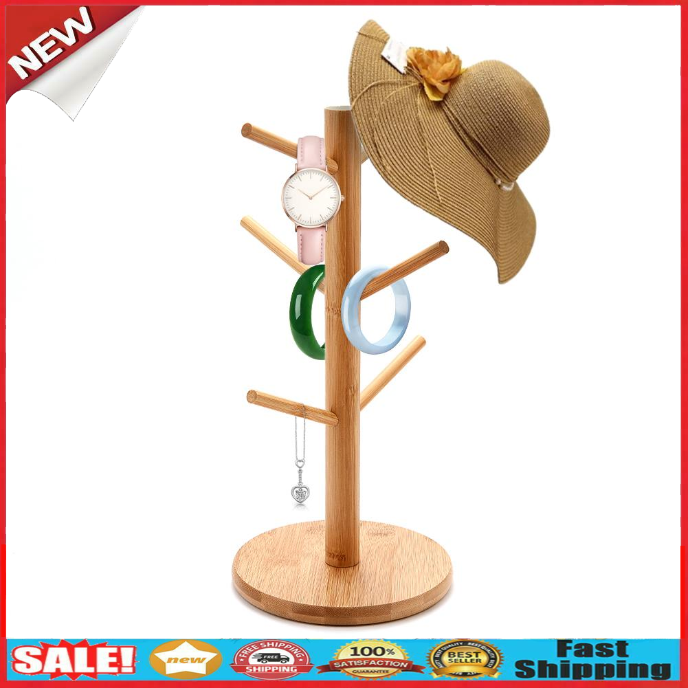 Wood Necklace Display Rack Jewelry Hanger Bracelet Household Cup Organizer @
