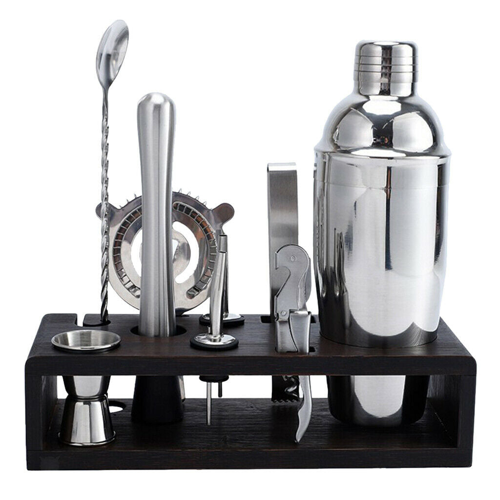 10pcs/Set Stainless Steel Bartender Kit Set Wine Shaker with Bamboo Holder