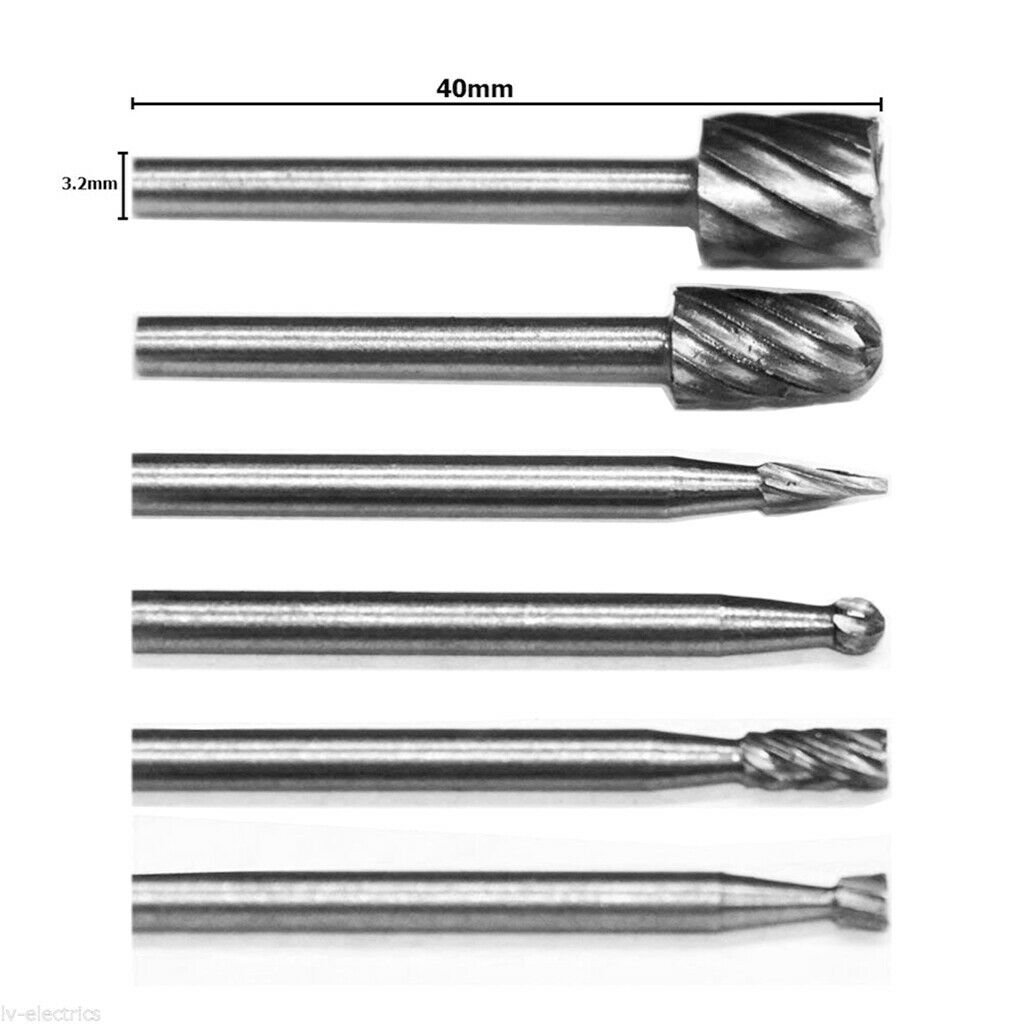 6pc Hss Rotary File Rasp 1/8" 3mm Engraving Bit Burr Wood Metal Grinding