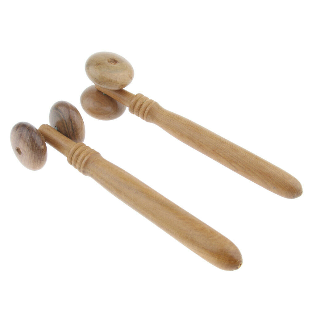 2x Two-point Massage Roller Massage Sticks   Point Made of Wood for Face