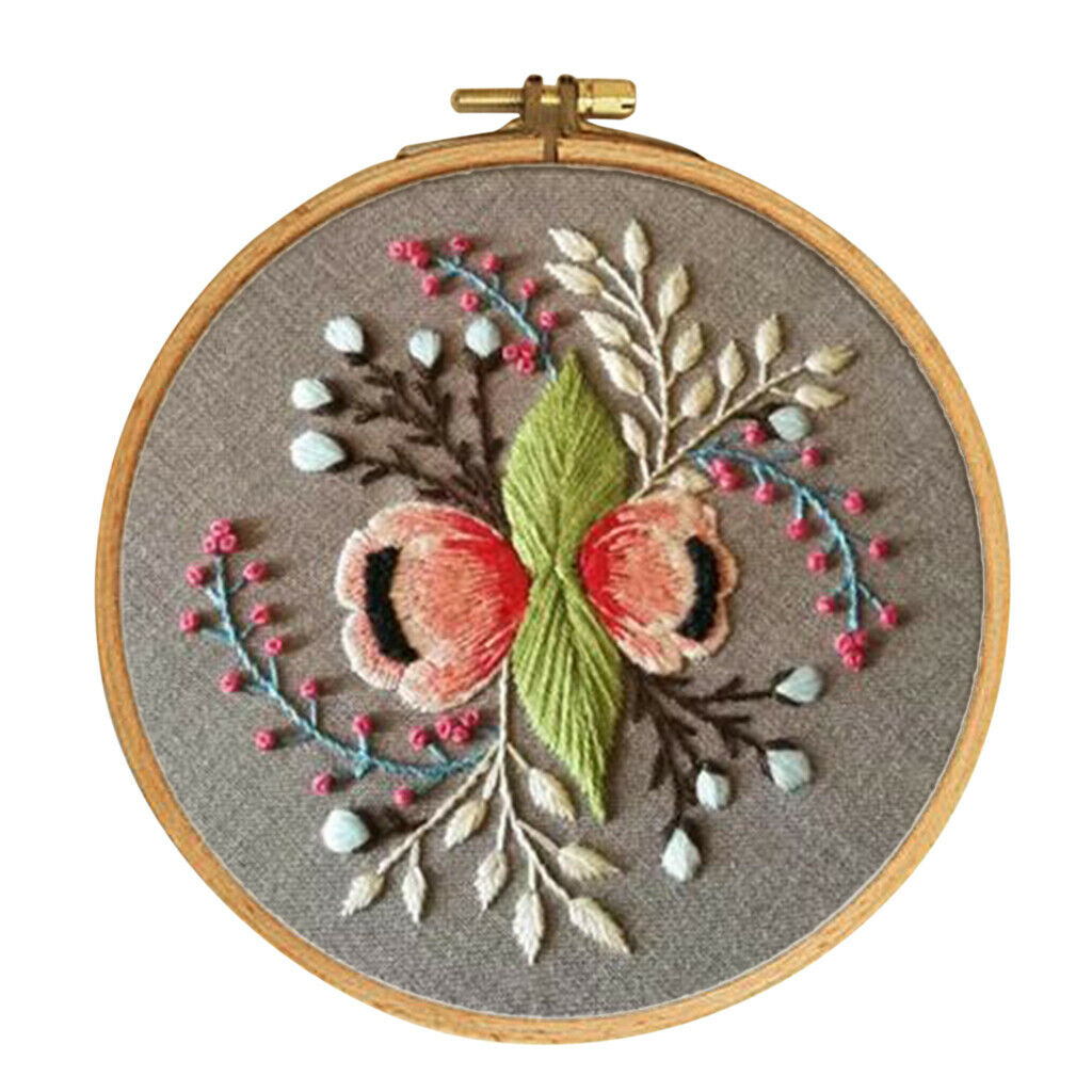 Flower Pattern Cross Stitch Needle Thread Embroidery Kit Hoop for Adults